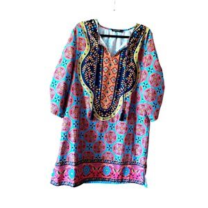 Urban Coco Boho TunicTie Tassel V Neck 3/4 Sleeve Casual Dress Size L